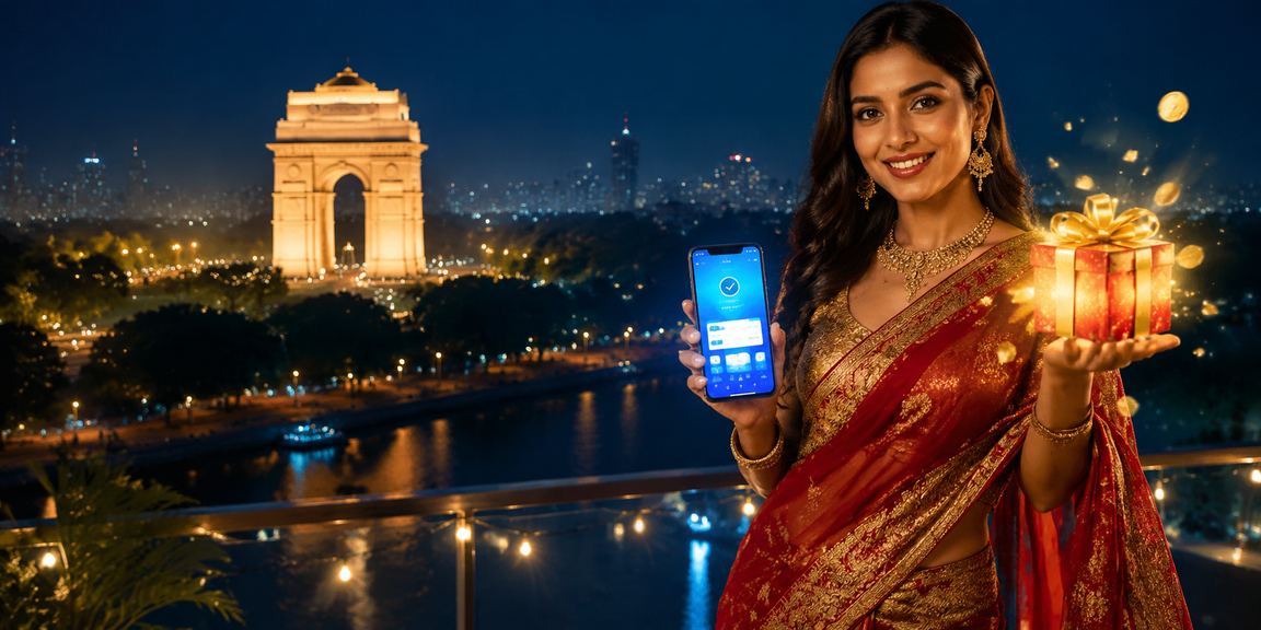 Indian landmark with festive cashback promotion background